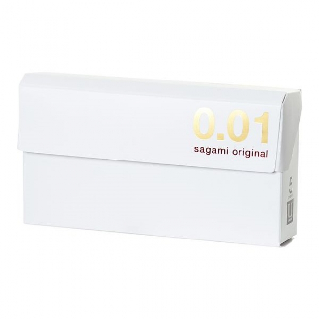 Презервативы Sagami, original 0.01, полиуретан, 17 см, 5,5 см, 5 шт.