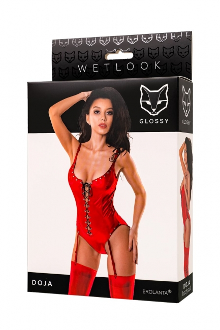 Боди Glossy Doja из материала Wetlook, красный, M (44)