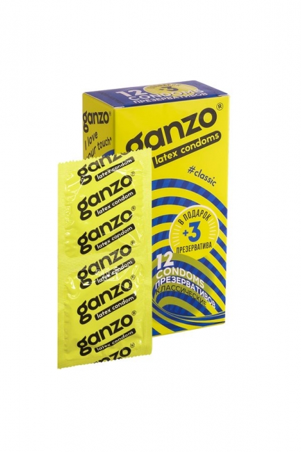 Презервативы Ganzo, classic, классические, латекс, двойная смазка, 18,5 см, 5,2 см, 15 шт.