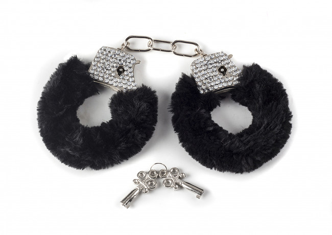 Наручники  со стразами и мехом Crystal HandCuffs Black (черный)