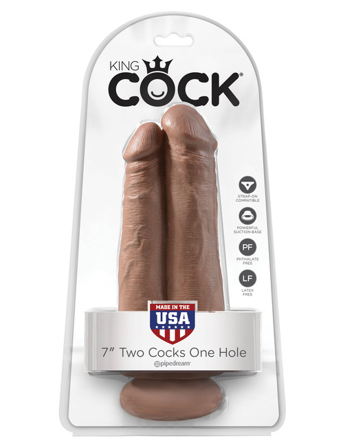 Фаллоимитатор сдвоенный на присоске King Cock 7 Two Cocks One Hole, телесный загорелый