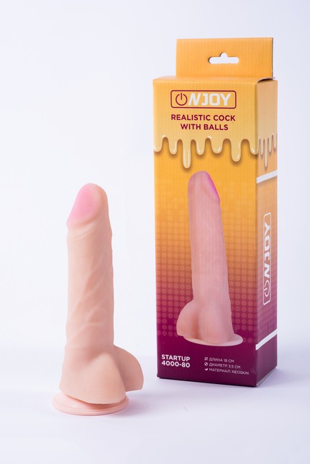 Реалистичный фаллоимитатор на присоске с мошонкой из кибер-кожи Onjoy Realistic Cock With Balls Startup