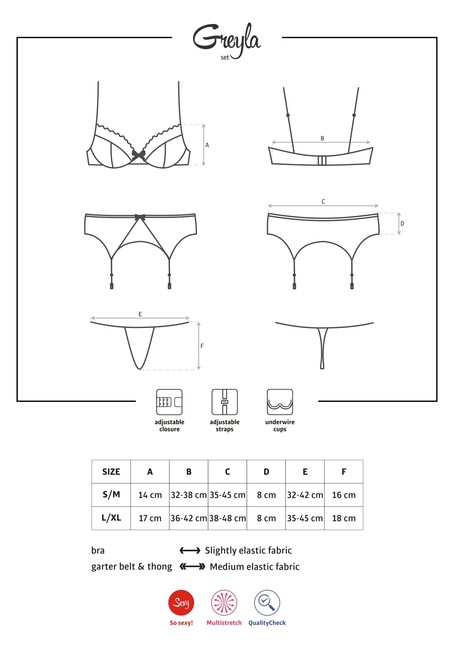 Комплект из 3-х предметов (лиф, стринги, пояс) Greyla Set SM (42-44)