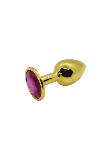 Анальная пробка металлическая золотая с темно-розовым кристаллом Onjoy Metal Plug Gold Small